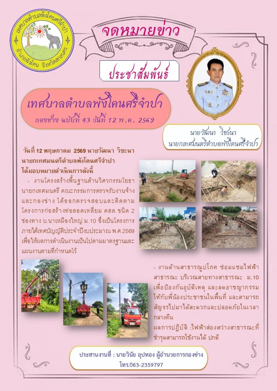 ออกตรวจสอบและติดตามโครงการก่อสร้างท่อลอดเหลี่ยม คสล.ชนิด 2 ช่องทาง บ.นา เหมืองใหญ่ ม.10